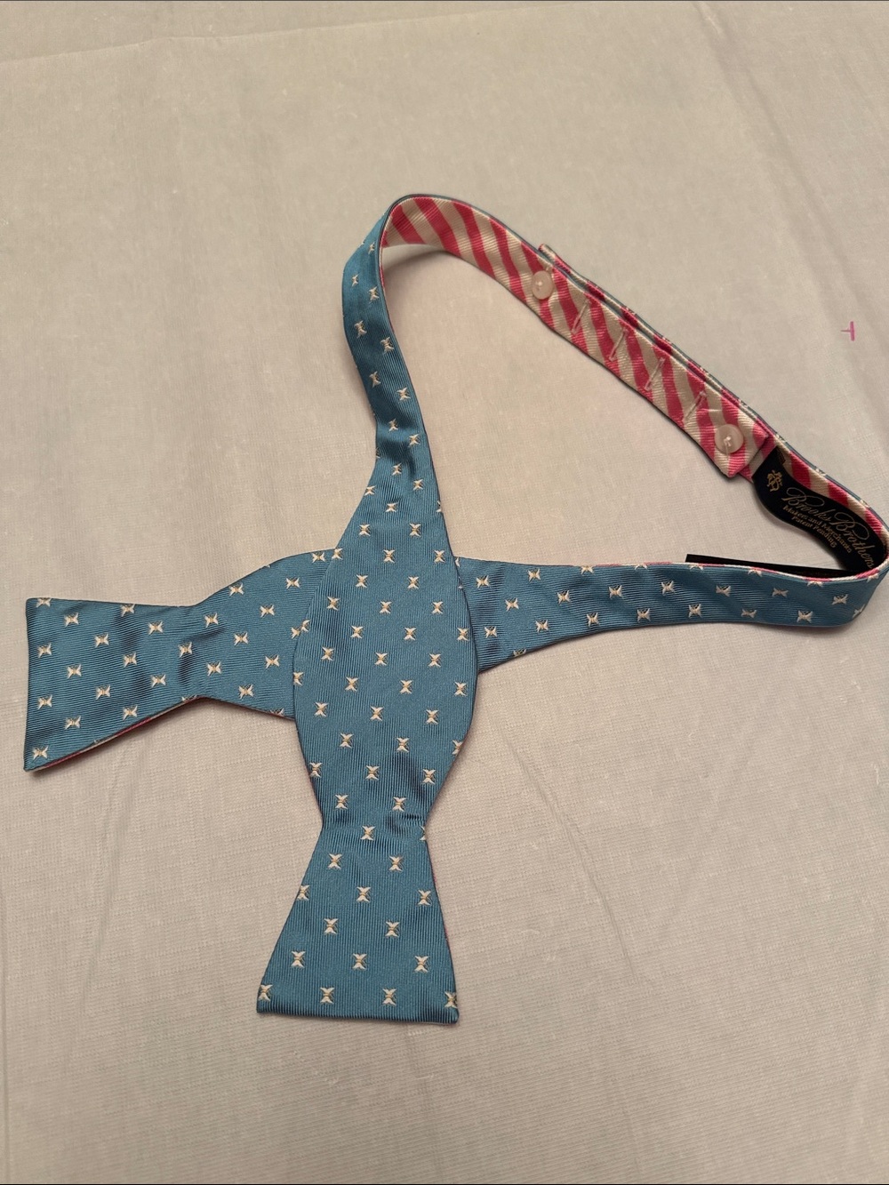 Brooks Brothers Blue Self-Tie Bow Tie with White Butterflies